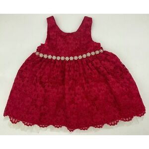 Princess Collection Kids Red Floral Lace Tulle Rhinestone Holiday Dress 16389